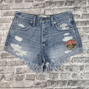 Abercrombie & Fitch Women's High Rise Jean Shorts, Button Fly, Patches • Size 24